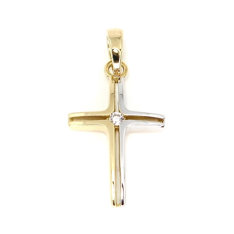 DUAL TONE 18CT GOLD CROSS WITH SPARKLE