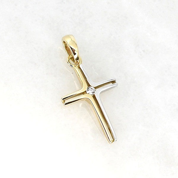 DUAL TONE 18CT GOLD CROSS WITH SPARKLE