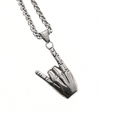 STAINLESS STEEL ROCK ON NECKLACE