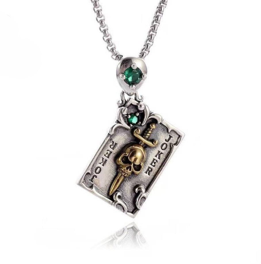 STAINLESS STEEL JOKER PLAYING CARD NECKLACE