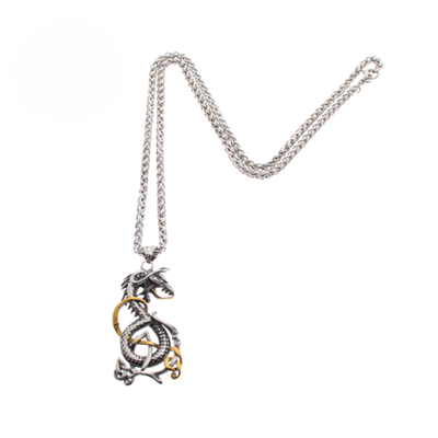STAINLESS STEEL NORSE INTERTWINED DRAGON NECKLACE