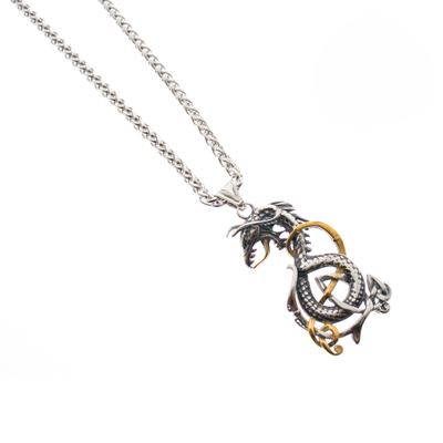 STAINLESS STEEL NORSE INTERTWINED DRAGON NECKLACE
