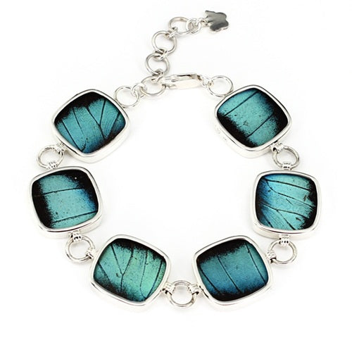  BUTTERFLY WING SQUARE SHAPED PREPONA SILVER BRACELET