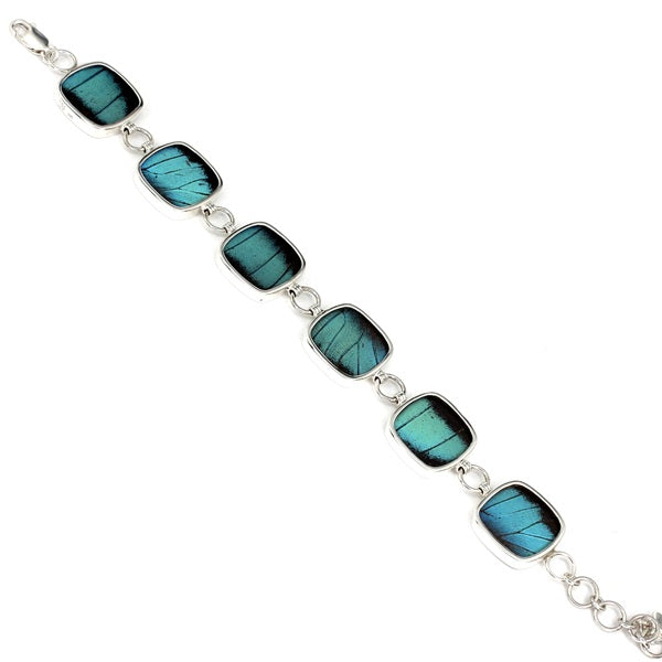  BUTTERFLY WING SQUARE SHAPED PREPONA SILVER BRACELET