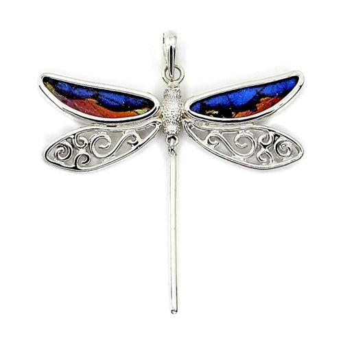 SMALL DRAGONFLY MORPHO & URANIA RIPHEUS "A" SILVER PENDANT