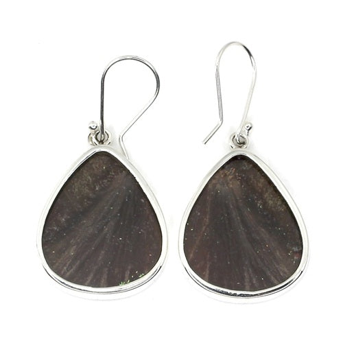 LARGE DITA BUTTERFLY WING TEAR DROP MORPHO & URANIA RIPHEUS "A" SILVER EARRINGS