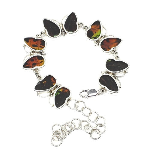 5 X BUTTERFLY WING URANIA RIPHEUS SILVER BRACELET