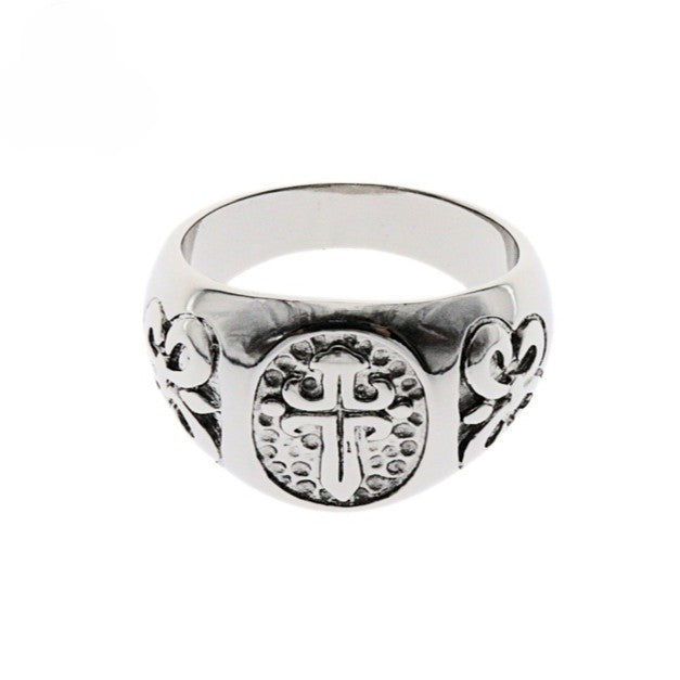 STAINLESS STEEL CROSS RING [Sz:11 ( V1/2 )]