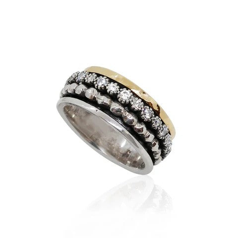 HANDCRAFTED ISRAELI SILVER GOLD FILLED SPINNING RING