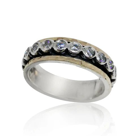 HANDCRAFTED ISRAELI SILVER GOLD FILLED SPINNING RING