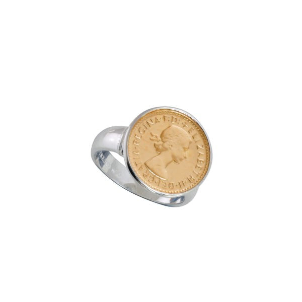 VON TRESKOW THREEPENCE YELLOW GOLD COIN RING